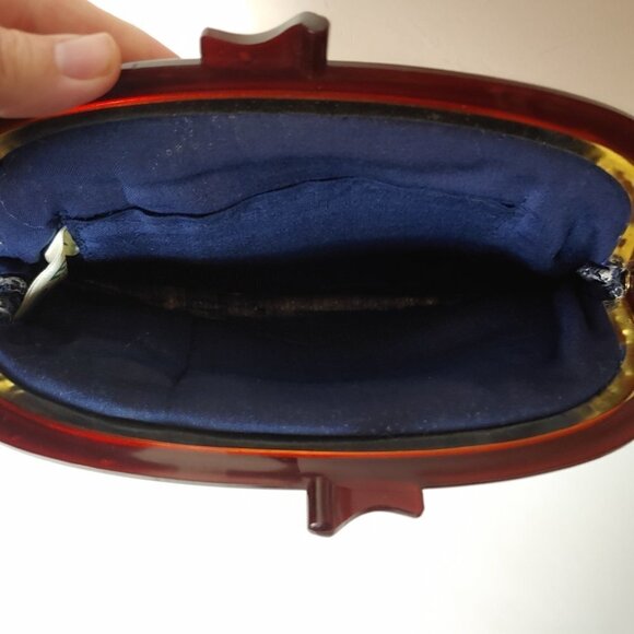 Vintage Lucite Clutch MCM Handbag Blue Mesh Snap Handle Lined MCI - Picture 3 of 4